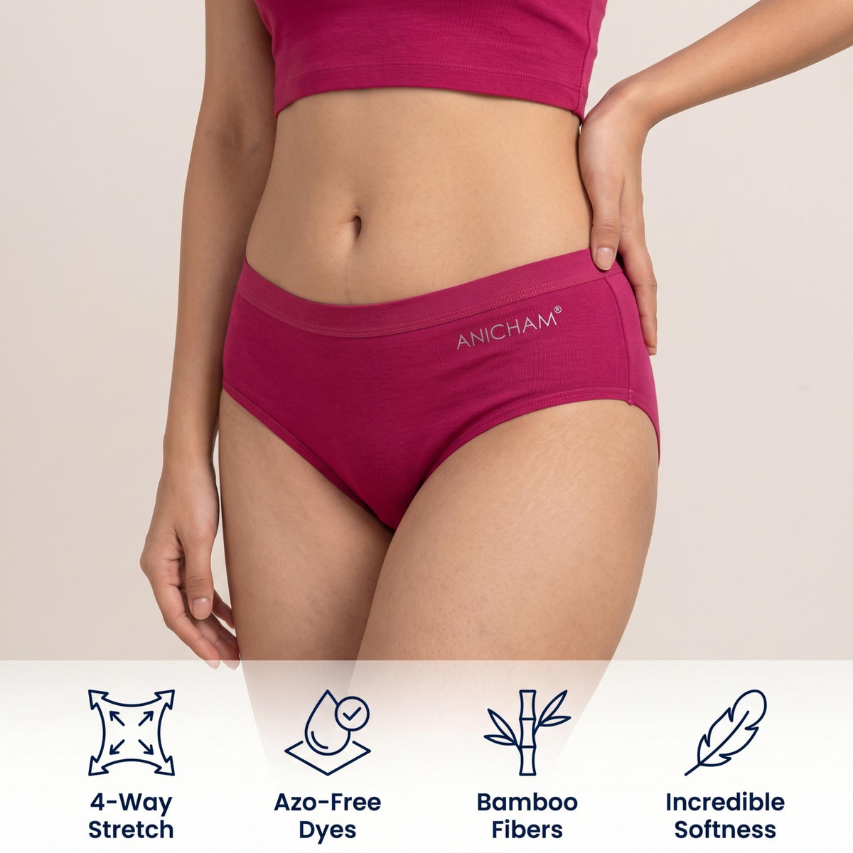 Organic Bamboo Azo free Hipster Panties for Women-pack of 3