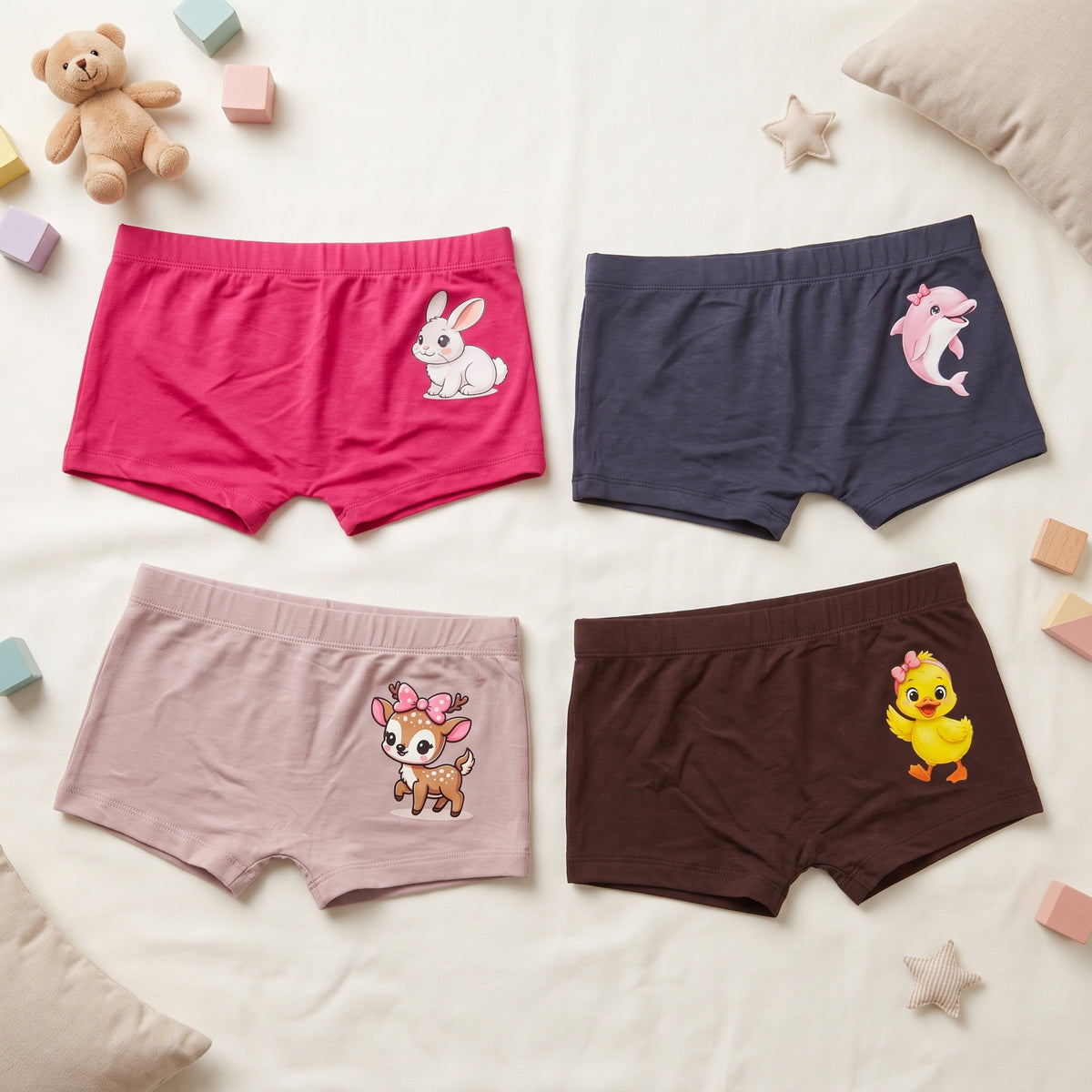 Organic Bamboo Azo free Girls Trunk - Pack of 4