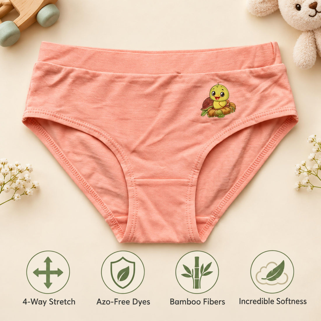 Organic Bamboo Azo free Girls Briefs - Pack of 4