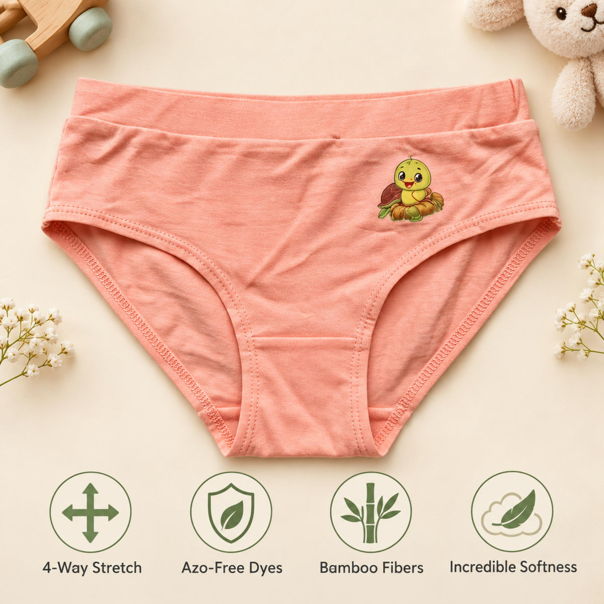 Organic Bamboo Azo free Girls Briefs - Pack of 4